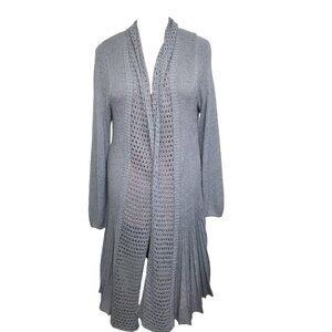 SOFT SURROUNDINGS Long Cardigan Sweater Duster Topper Steel Gray Blue L Pleated